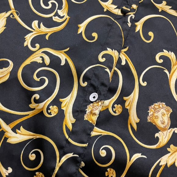 Vintage Vanity Fair Nightgown Womens XL Black and Gold Button Front 90s - Picture 3 of 9